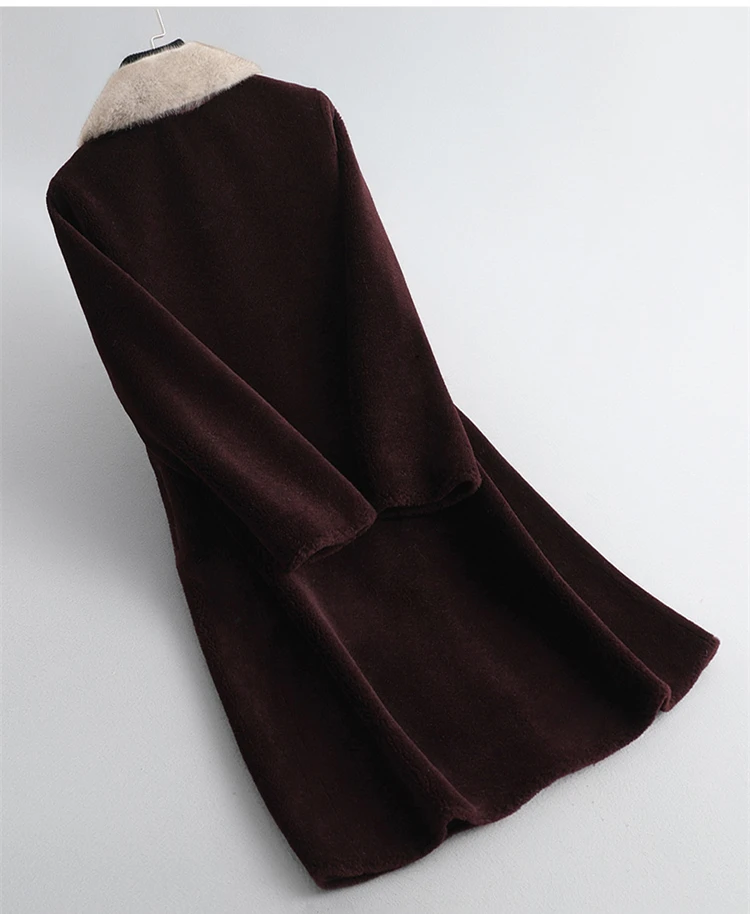 GOURS Winter Genuine Shearling Jacket Women Wool Real Fur Long Coat Natural Mink Fur Collar Thick Warm Soft New Plus Size LD1975