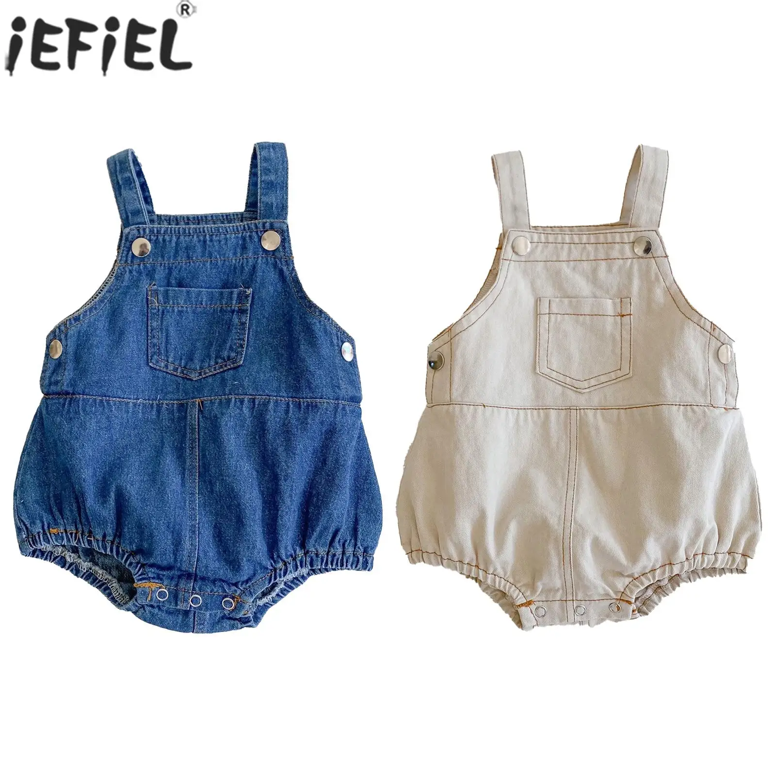 

Infant Unisex Fashion Denim Romper Casual Preppy Style Sleeveless Jean Bodysuit Baby Birthday Christening Photo Shoot Clothing