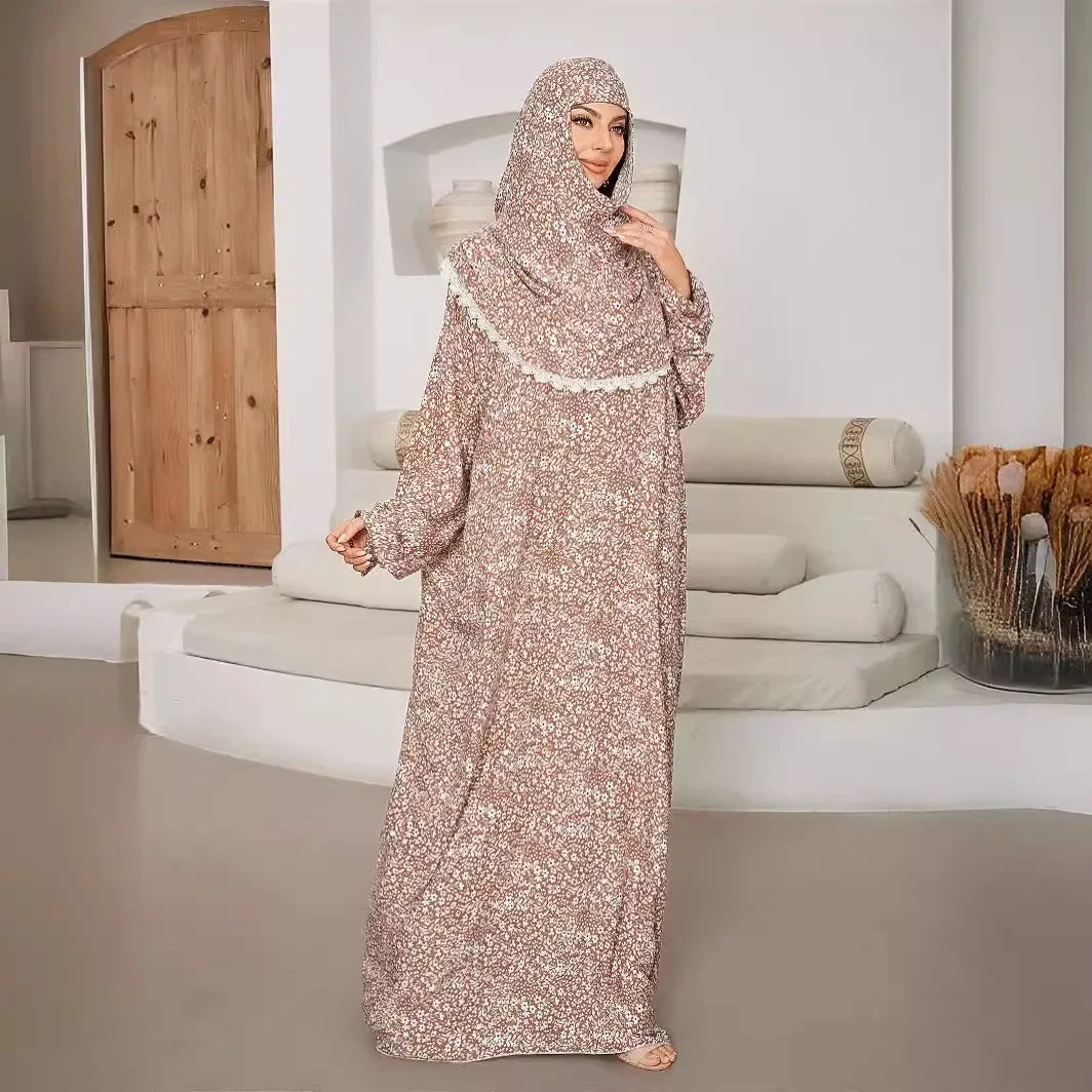 Молитвенный халат мусульманское женское платье с цветочным принтом Джалабия Ид