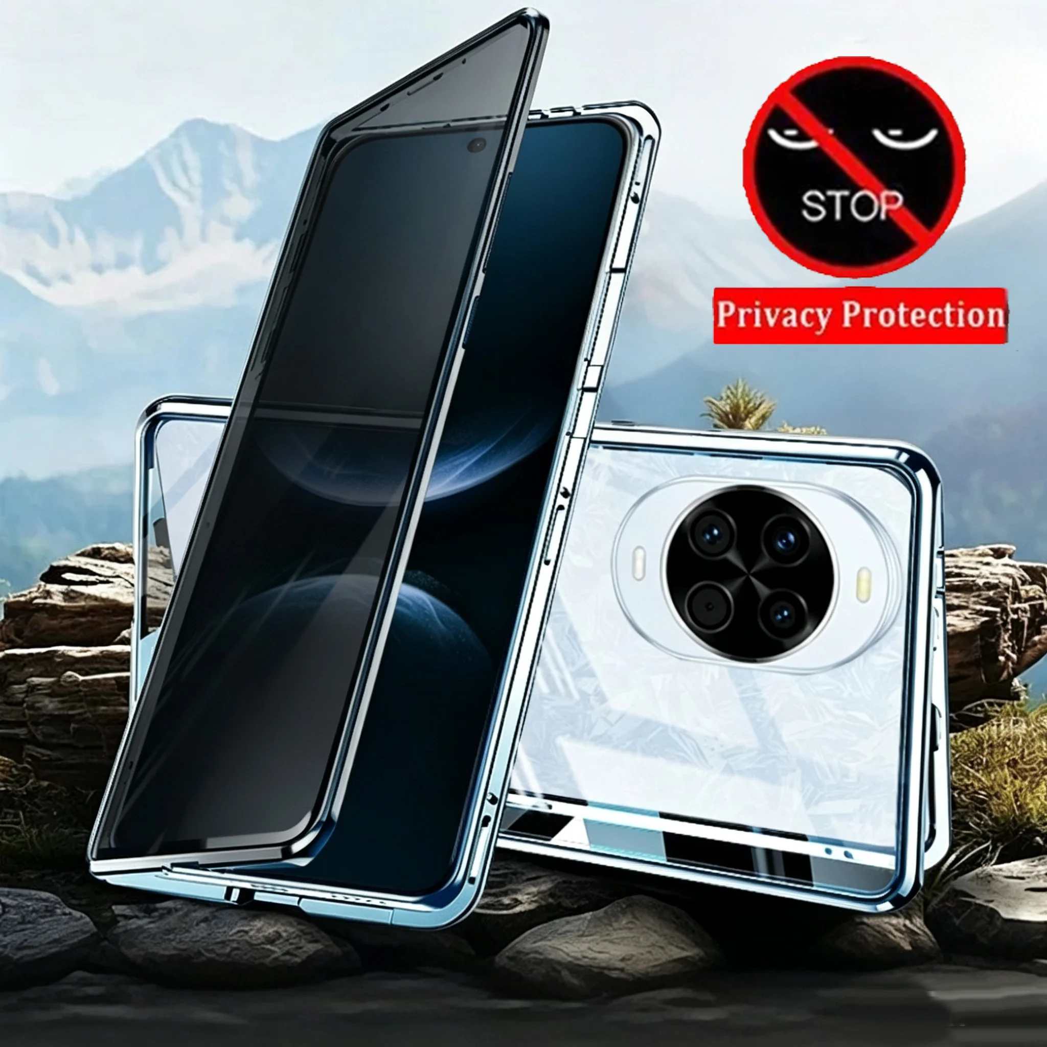 Фото Защитный чехол для телефона Huawei Nova 12S 14 13i 11 9 SE 15 Max 10 Pro с закаленным стеклом, магнитным креплением и защитой от подглядывания, полная защита объектива №1