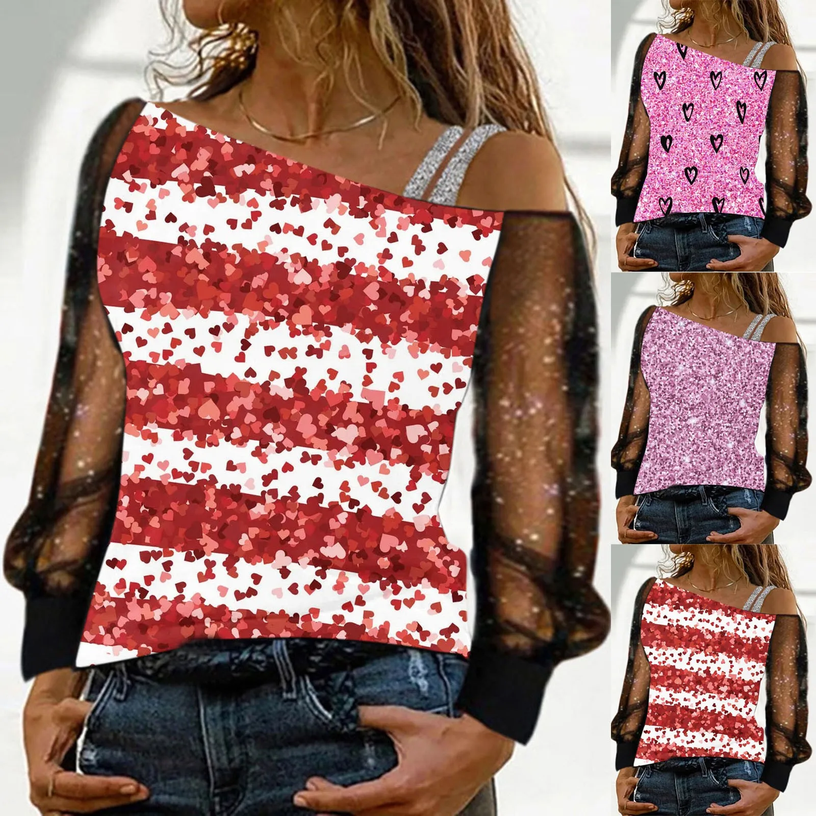 

Women Fashion Print Cold Shoulder T Shirt Mesh Long Sleeve Spliced Blouse Tops Short Teen Compression Warm Shirt Women