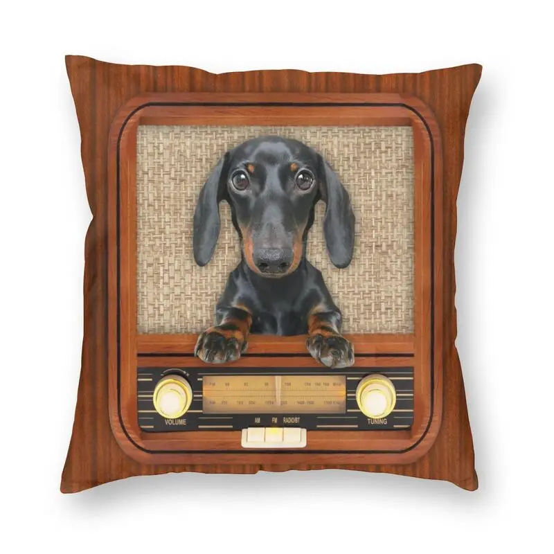 

Dachshund Dog On Radio Cushion Covers Sofa Living Room Badger Wiener Sausage Square Throw Pillow Case 40x40 Polyester Pillowcase