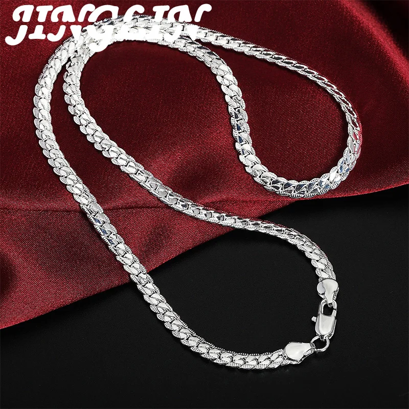 JINGLIN 925 Sterling Silver 6mm Full Sideways Necklace 8/18/20/22/24 Inch Chain For Woman Men Fashion Wedding Engagement Jewelry