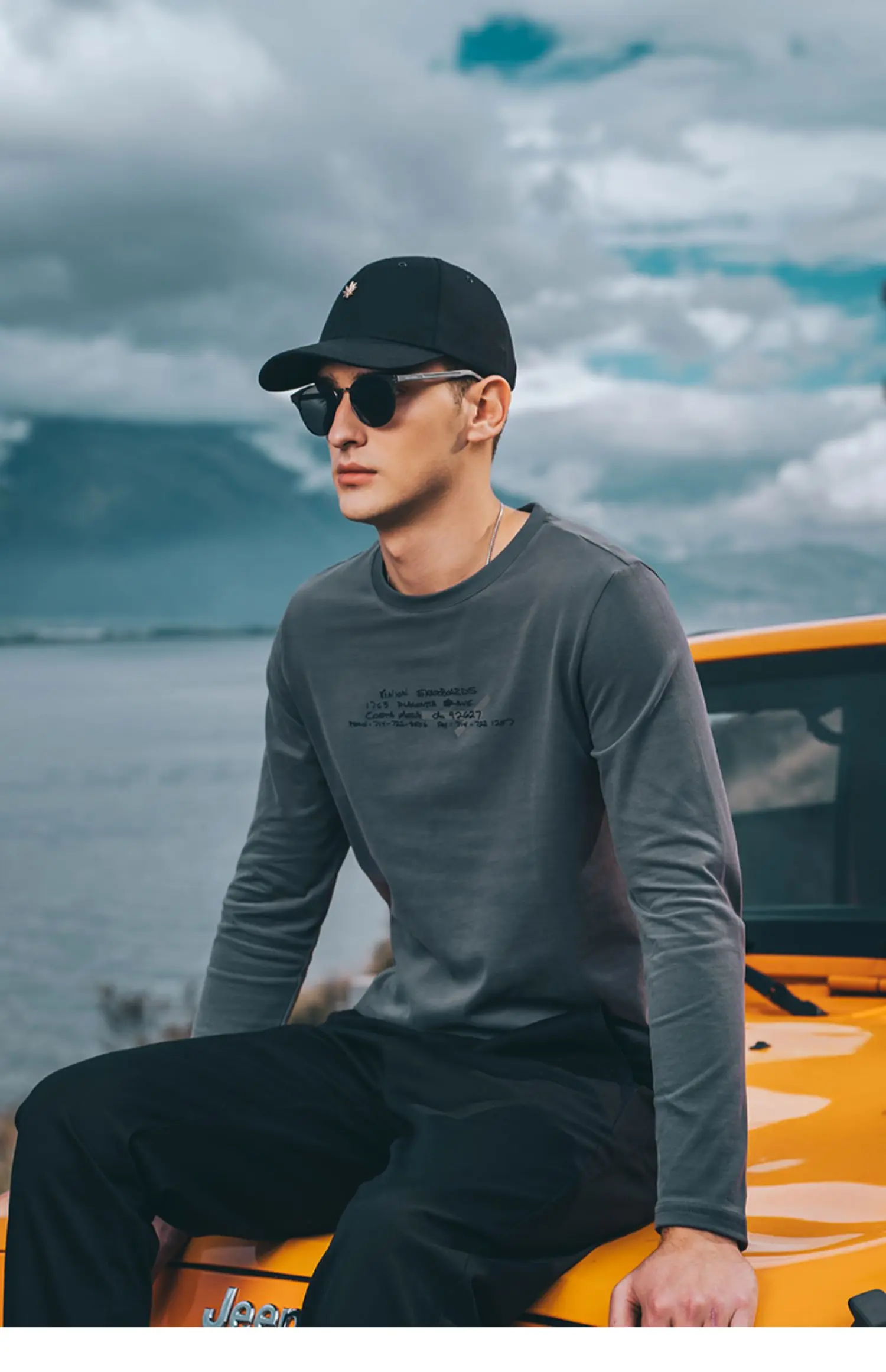 

Y1988 autumn new round neck 230g heavy cotton long -sleeved T-shirt men