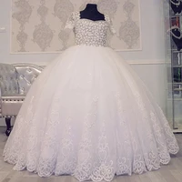 ball gown flower girl dress short sleeves children wedding party gown costumes pageant party prom gown first communion