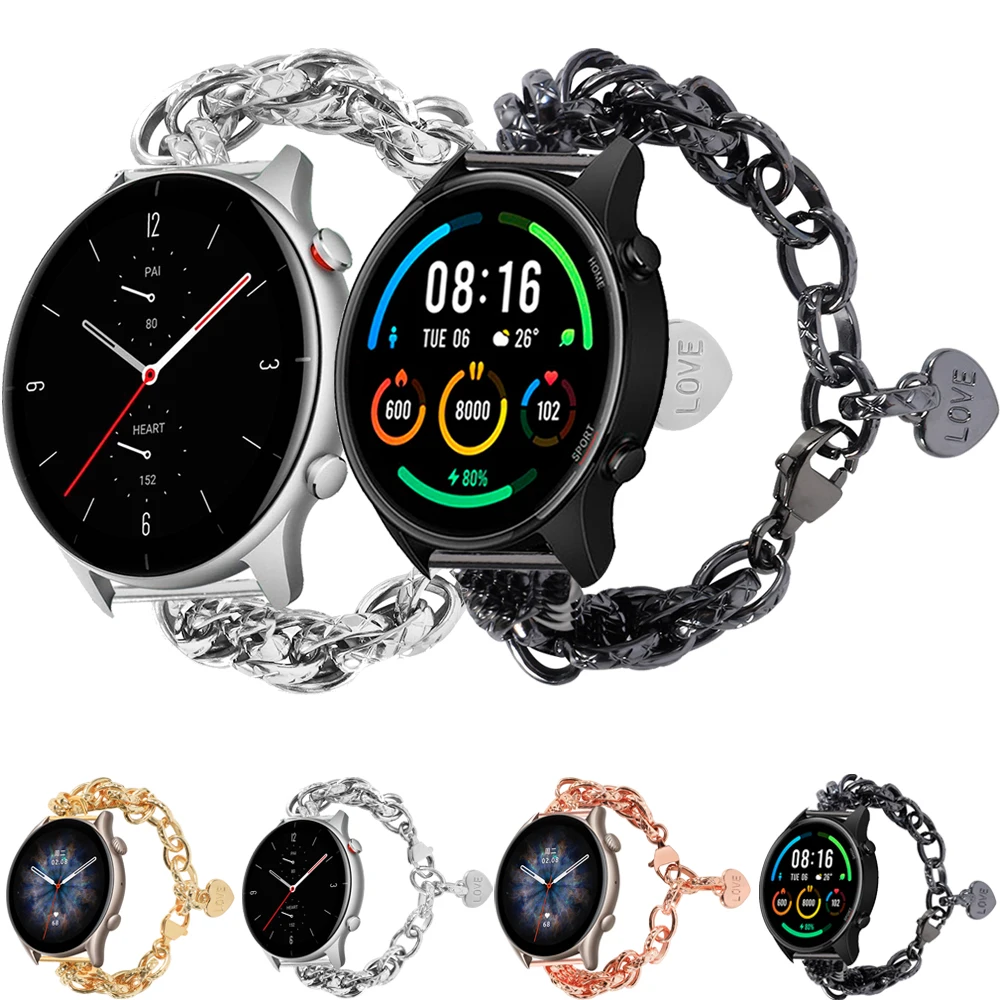 

Ремешок из нержавеющей стали для Huami Watch Amazfit GTR 3 Pro 2 2e 47 мм 42 мм, металлический браслет для часов Stratos GTS 2 Bip s Pace, 20 мм 22 мм