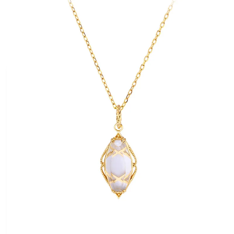 

LAMOON Natural Quartz Necklace For Women Gemstone Energy Crystal Pendant 925 Sterling Silver Gold Vermeil Jewelry Accessories
