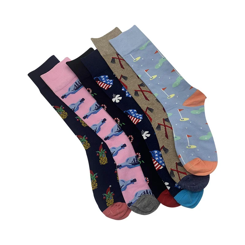 

Peonfly Mens Casual Happy High Quality Combed Cotton Men Plant Animal Cartoon Designs Funny Crew Compression Socks