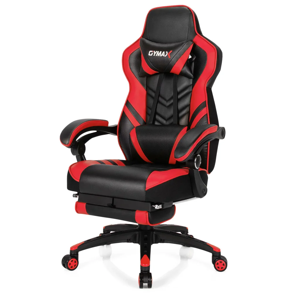 

Gymax Office Computer Desk Chair Gaming Chair Adjustable Swivel w/Footrest Red