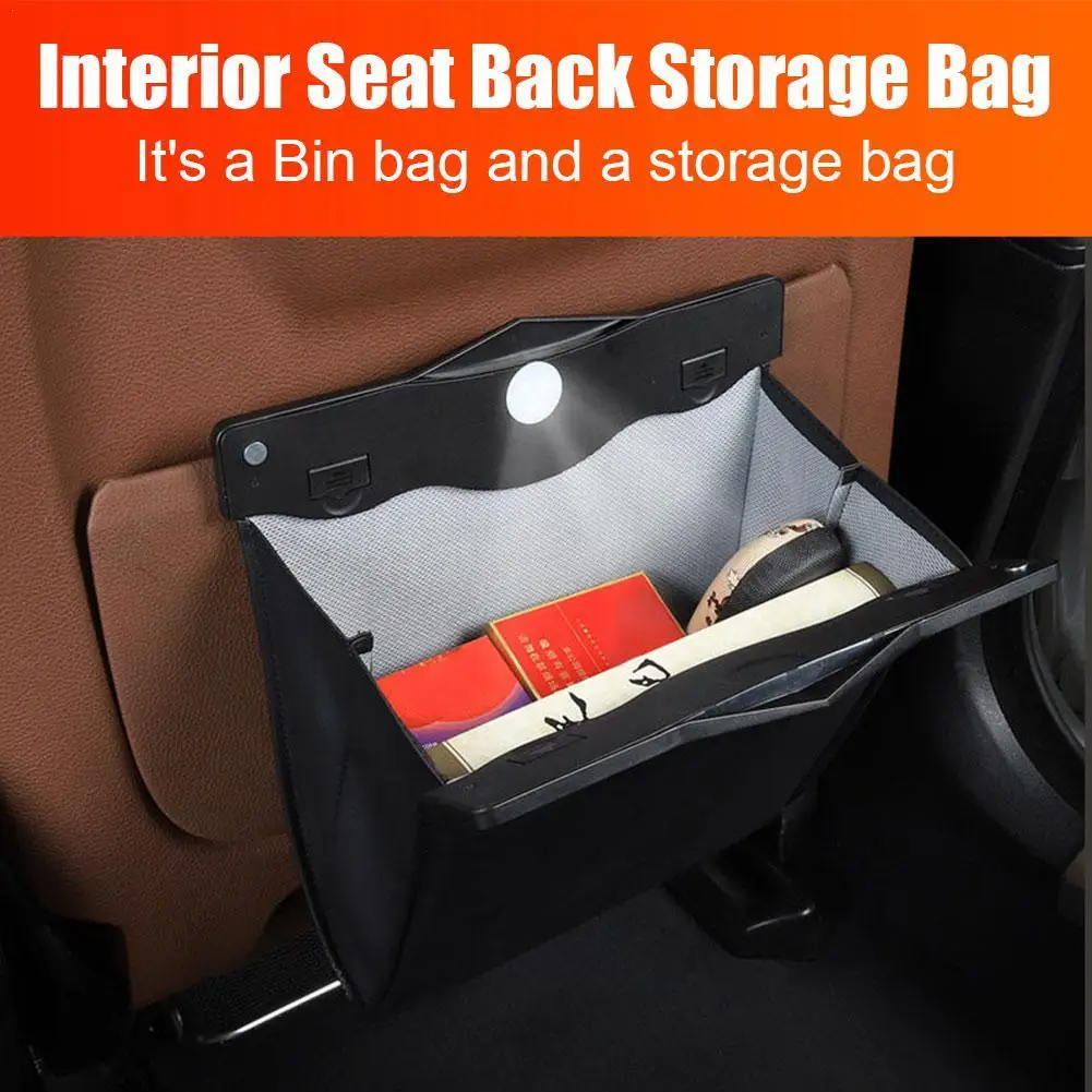 

1Pcs LED Car Garbage Bag Waterproof Magnetic Adsorption Trash Can Back Seat Hanging Leather Storage Pocket Leak-proof New