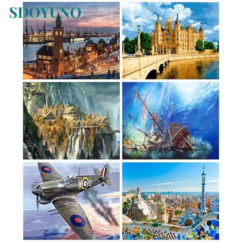 

SDOYUNO Paint By Number Scenery DIY Pictures By Numbers Build Kits Drawing On Canvas Hand Painted Painting Art Gift Home Decor