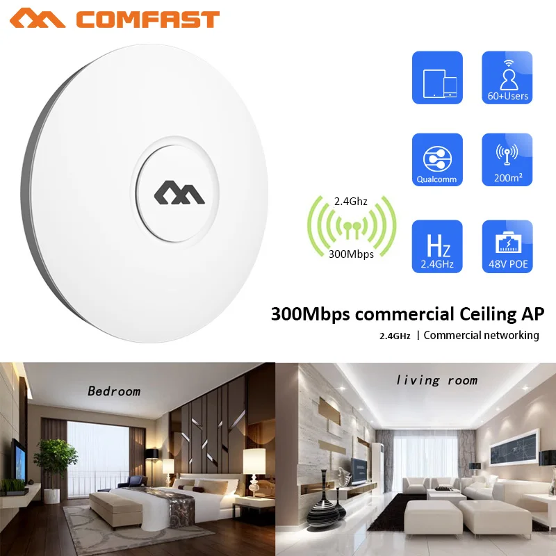COMFAST CF-E320V2 Indoor Wireless Router 300M Ceiling AP Openwrt WiFi Access Point AP 6dbi Antenna 48vpoe Wi fi Signal Amplifier