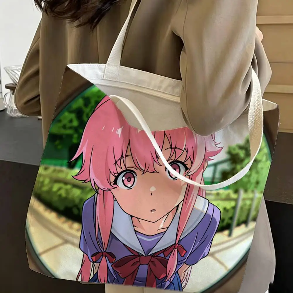 Фото Сумка-тоут из холщовой ткани Anime Y-Yandere G-Gasai Yuno, вместительная, прочная, на плечо, с застежкой-молнией, классическая, идеально подходит для работы №2