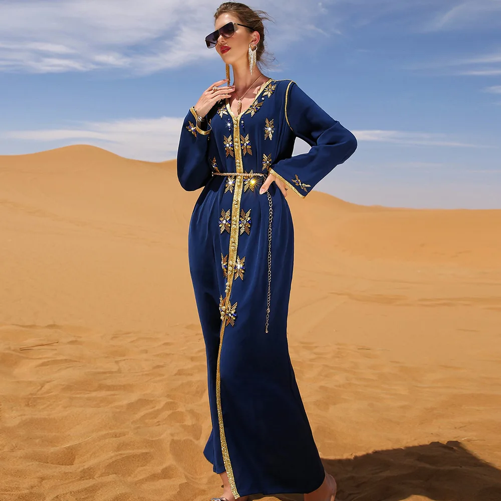 Moroccan Kaftan Muslim Dress 2022 Diamonds Abayas for Women Dubai Saudi Arabic Abaya Dress Islamic Clothes Party Eid Djellaba