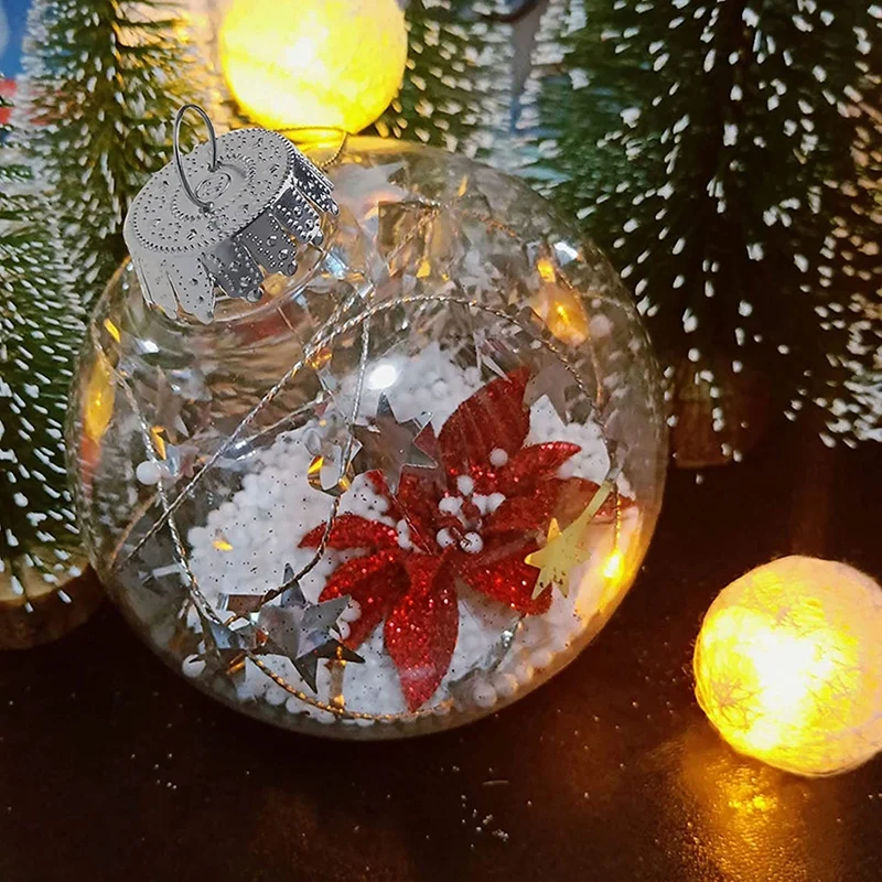 

20 шт., прозрачные пластиковые рождественские шарики со съемной серебряной металлической крышкой для рождественской елки