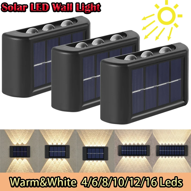 

Solar Wall Light Outdoor Up and Down Led Waterproof Decoration Lamp Luminous Lighting for Garden House Doorway Path Warm White