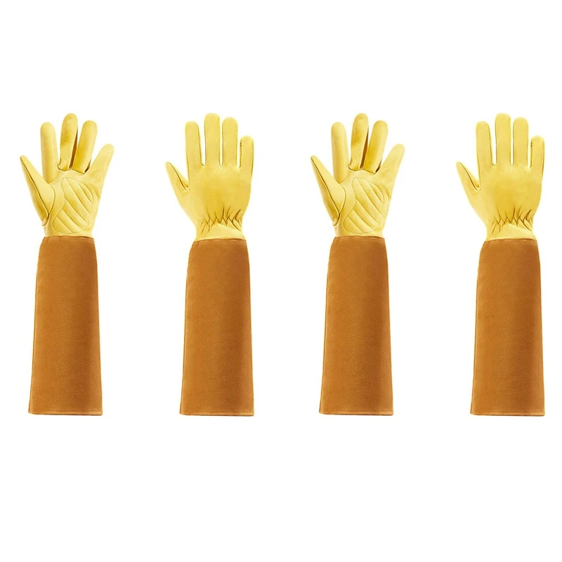 

2X Gardening Gloves For Women & Men Thron Proof Rose Pruning Cow Leather Gloves With Long Forearm Protection Gauntlet-L