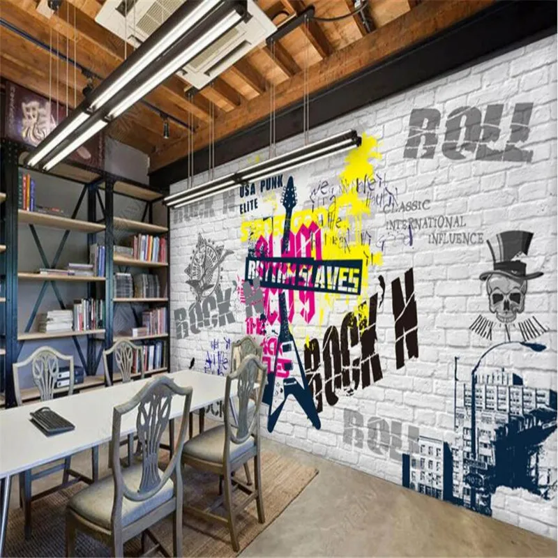 Европейские и американские обои для заднего фона в стиле поп-рок-бара KTV с 3D-изображением музыкального ресторана клуба и граффити