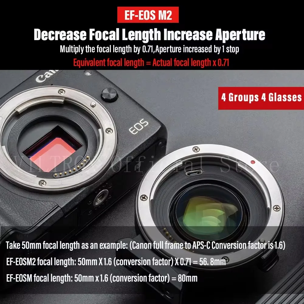 Адаптер для объектива Viltrox EF -EOS M M2 автофокус 0 71x фокусный редуктор усилитель