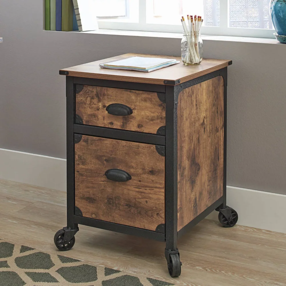 

2 Drawer Rustic Country File Cabinet, Weathered Pine Finish