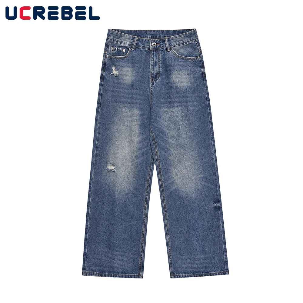 

Джинсы мужские прямые в стиле ретро, варенные синие свободные брюки из денима с широкими штанинами, уличная одежда