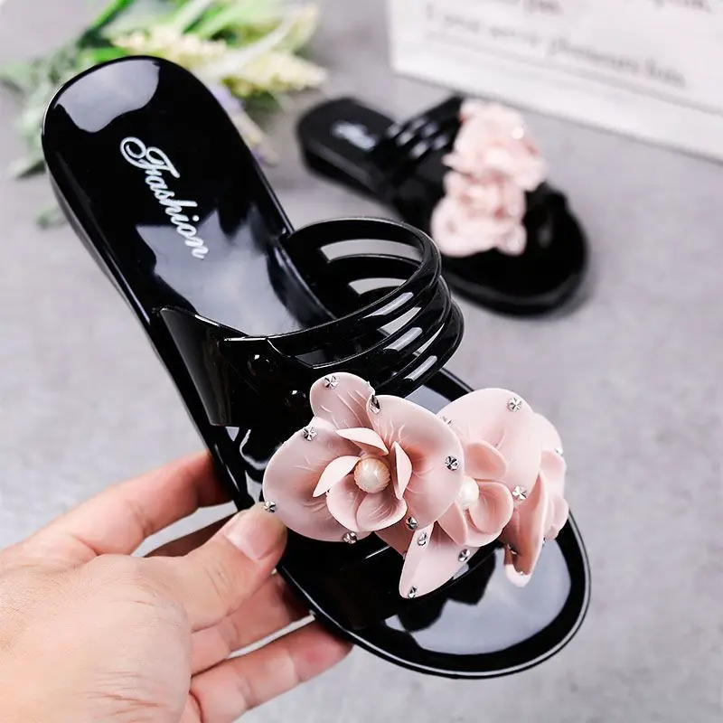 Ladies Home Slippers Casual Flower Slippers Women Slip On Flat Shoes Female Fashion Non Slip Slides Beach Sandals New