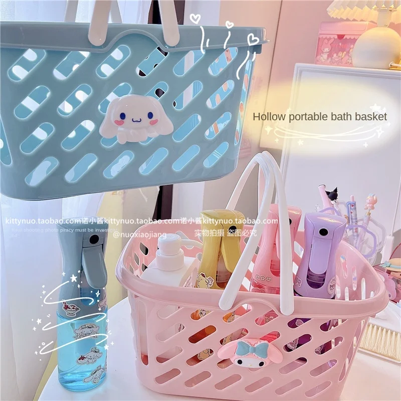 

Cinnamoroll My Melody Sanrioed Cute Cartoon Bathe Supplies Shower Storage Basket Anime Figure Kawaii Portable Bath Baskets