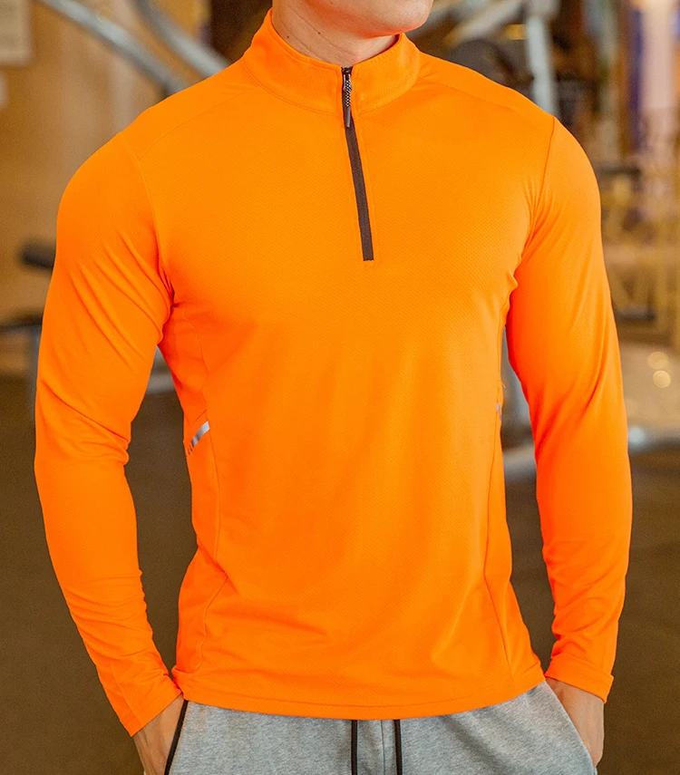Top Quick Dry Running Pullover Shirt Men Long Sleeve Compression Shirts Gym Fitness Sport Cycling zipper Shirt Men Rashgard
