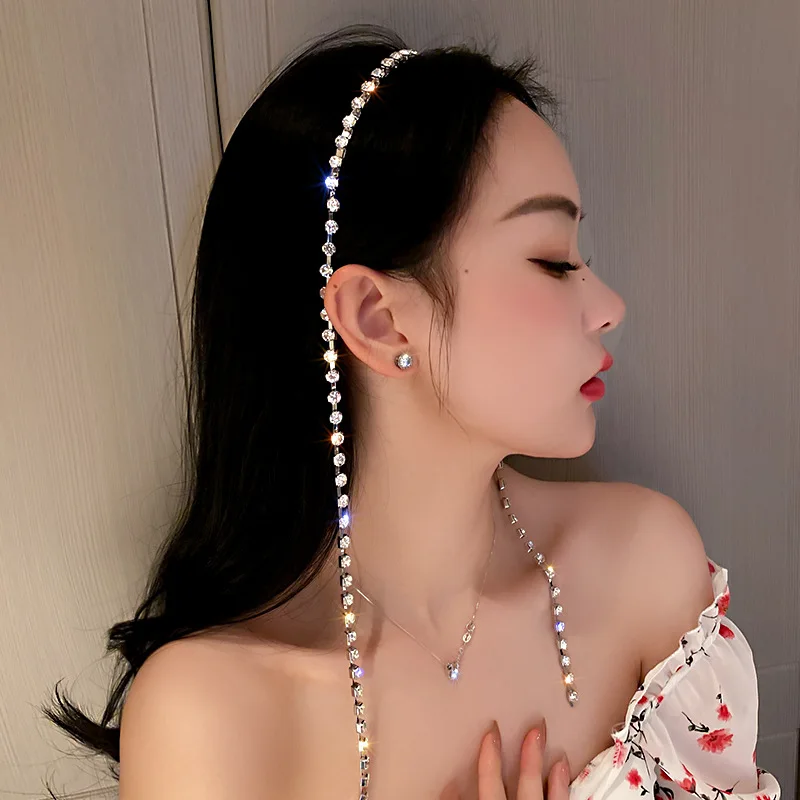

DREJEW Fashion Simple Rhinestone Hairbands for Women Crystal Long Tassel Chain Hair Clip Wedding Party Hair Accessories
