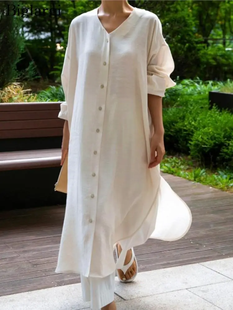 

Autumn V-Neck Long Shirt Dress Women Irregular Pleated Fashion Korean Loose Ladies Dresses Casual Long Sleeve Woman Dress 2023