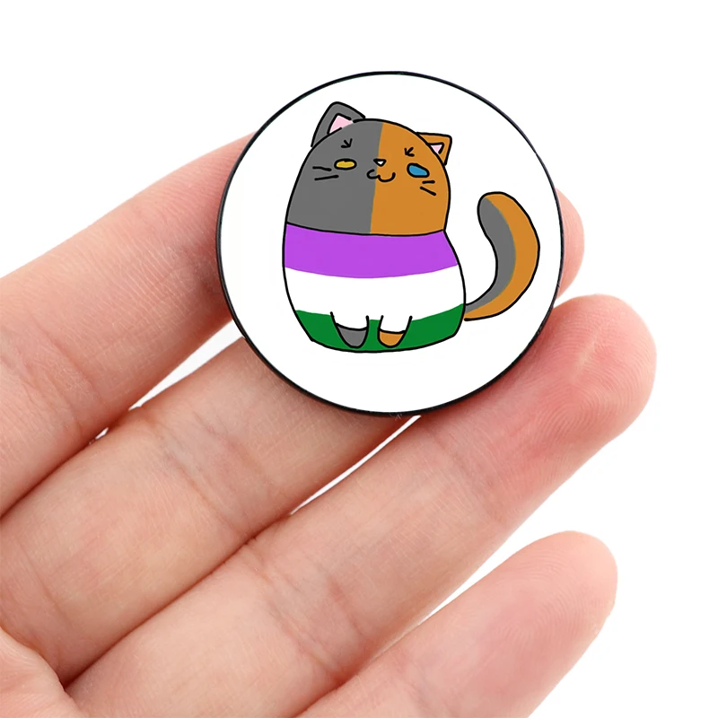 

Pride Cat Genderqueer Pin Custom cute Brooches Shirt Lapel teacher tote Bag backpacks Badge Cartoon gift brooches pins for women