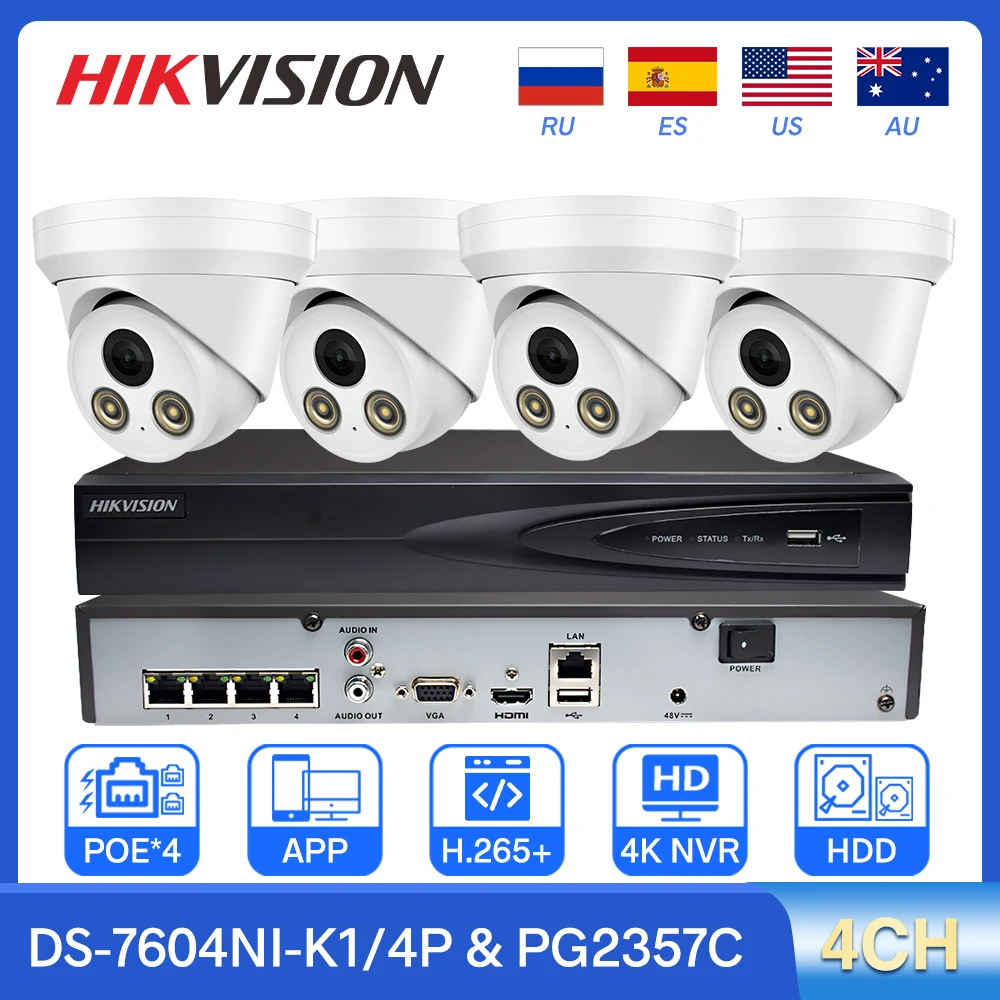 

Hikvision NVR DS-7604NI-K1/4P 4CH Compatible PG2357C CCTV Camera Security System Kit H.265+ 4 PoE 5MP 8MP ColorVu MIC IP Camera