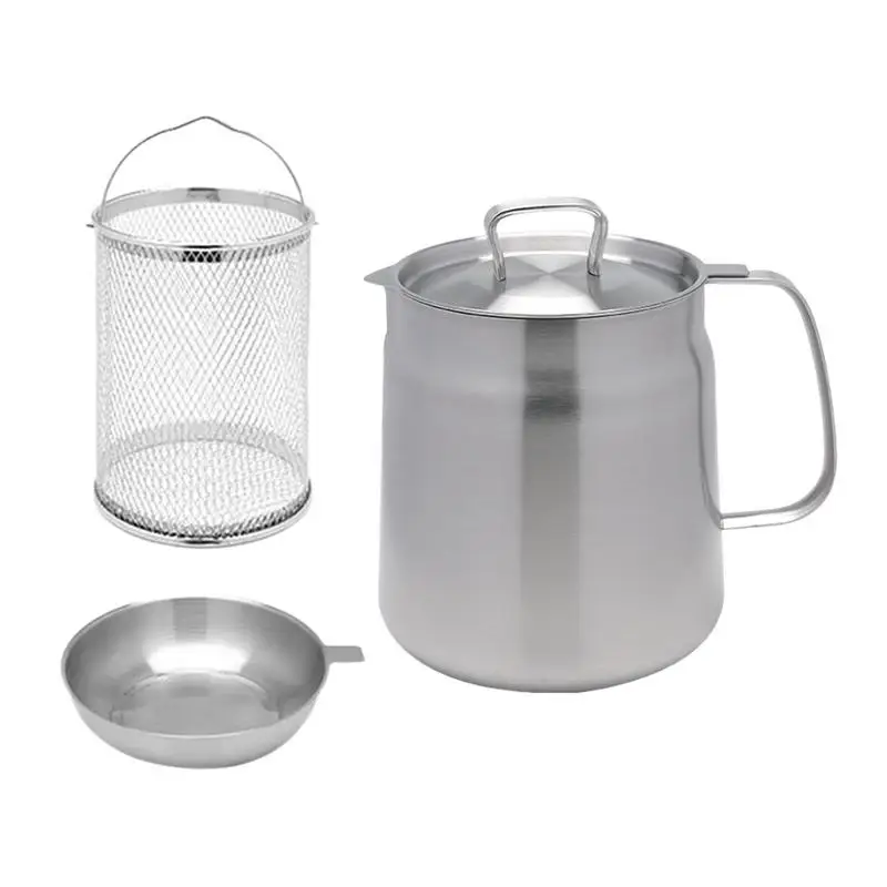 

Stainless Steel Grease Container Multi-Functional Frying Basket With Fine Mesh Strainer Cooking Oil Organizer For Coconut Oil