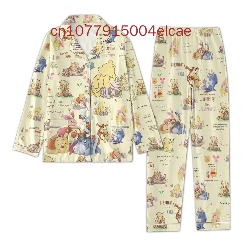 Новинка 2024 пижамный комплект Disney Pooh повседневная мужская и женская рубашка с