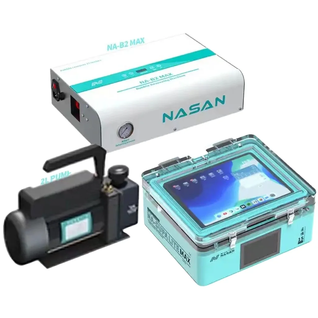 Фото Комплект Nasan 15 дюймов: 3-компонентный набор Supa Lite Max для вакуумной ламинации ЖК-экранов, аппарат для удаления пузырьков B2 Max и вакуумный насос 2 л №1