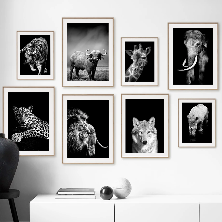 

Black and White Animals Wolf Lion Tiger Wall Art Canvas Painting modern Nordic Posters And Prints Wall Pictures For Living Room