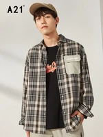 a21 men casual baggy plaid shirts for spring summer 2022 fashion new loose streetwear button shirt male vintage long sleeve tops