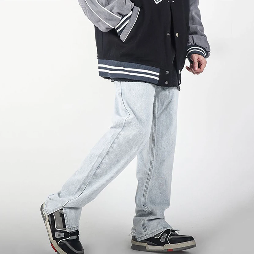 Men's Black Jeans Straight Slim Jeans Trendy Split Korean Style Y2K Pants Ins Hot Sale Men Designer Jeans for Men Hip Hop Jeans