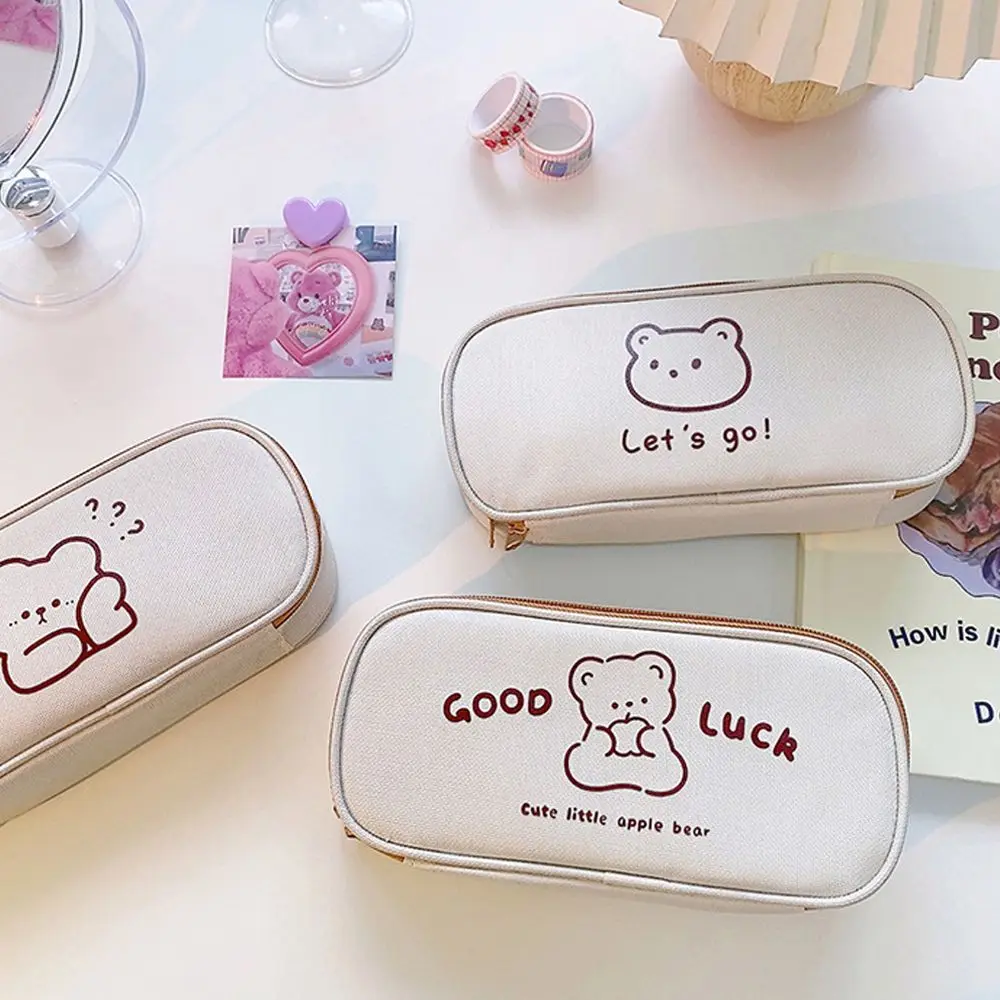 

Creative Pencil Box Canvas Cartoon Bear Pencil Case Office Supplies Pencil Bag Stationery