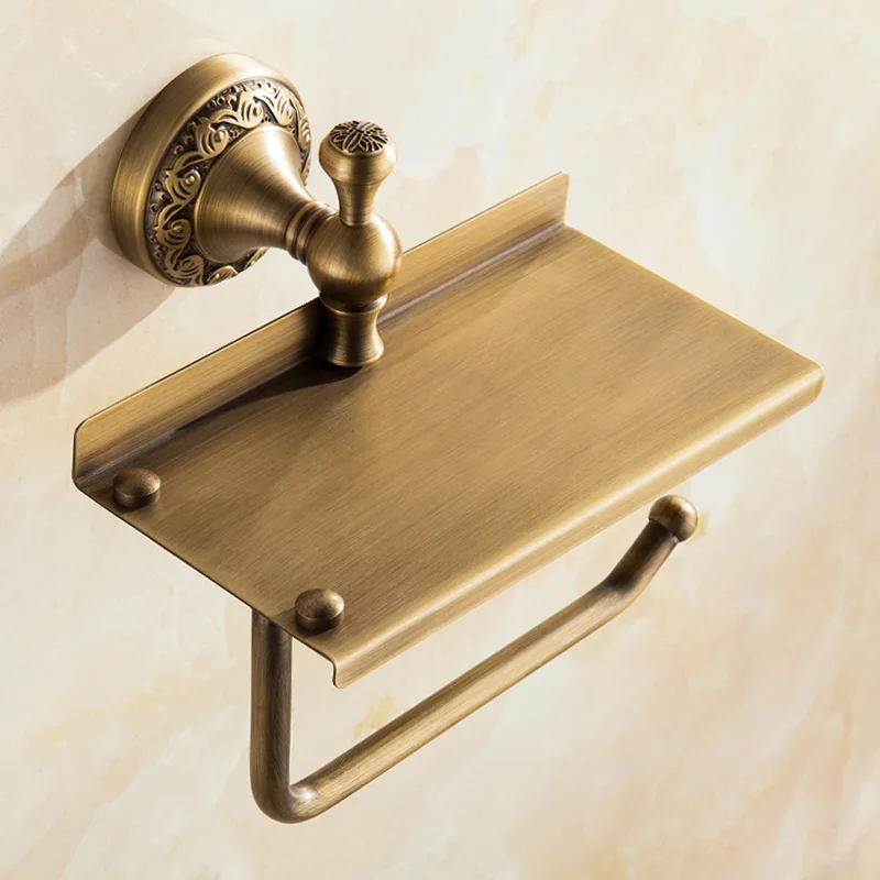 

Bathroom Paper Holder Solid Brass Multi-function Paper Roll Holder with Mobile Phone Storage Rack Bathroom Hardware Accessories