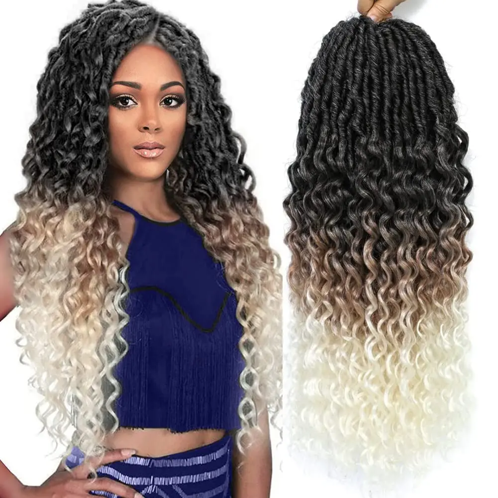 24Inch Long Deep Wave Curly Faux Locs Crochet Braiding Hair  Goddess Locs Crochet Hair Ombre Bohemian Soft Locks Hair Extensions