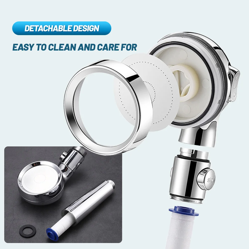 ZhangJi Bathroom 3-Function Shower Head One Key Stop Chrome High Pressure with Cotton Filter Water Saving  Bath Sprayer Nozzle images - 6