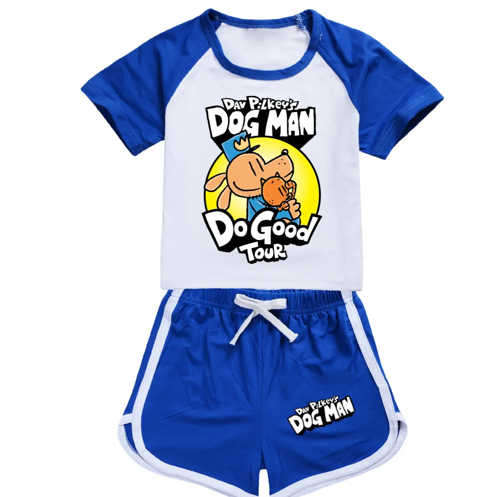 

Dogman Pajamas Set Summer Children Short Sleeve T Shirt Sleepwear Pyjamas Cartoon Dog Man Baby Suit Clothing