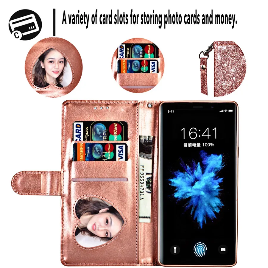 Fashion Glitter Card Slots Wallet Flip Leather Case For Samsung S23 Ultra S22 S21 Plus S20 FE S10 S9 S8 Note 20 Ultra 10 9 8