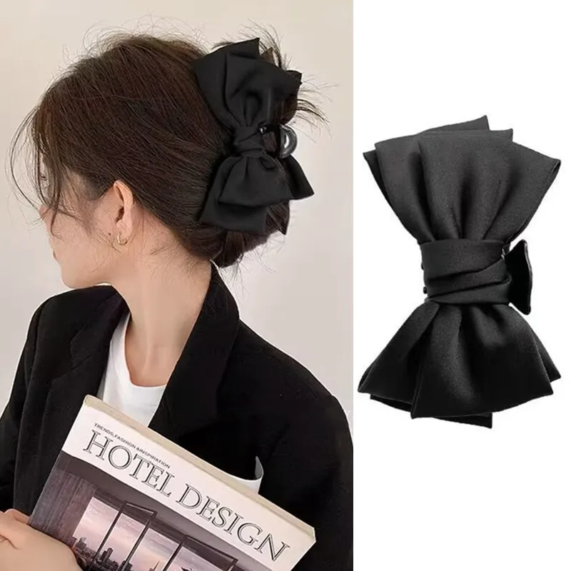 

Black Double-sided Bow Clip Shark Clip Large High-end Sense Plate Hair Clip Back of The Head Headdress Hair Accessories Catch