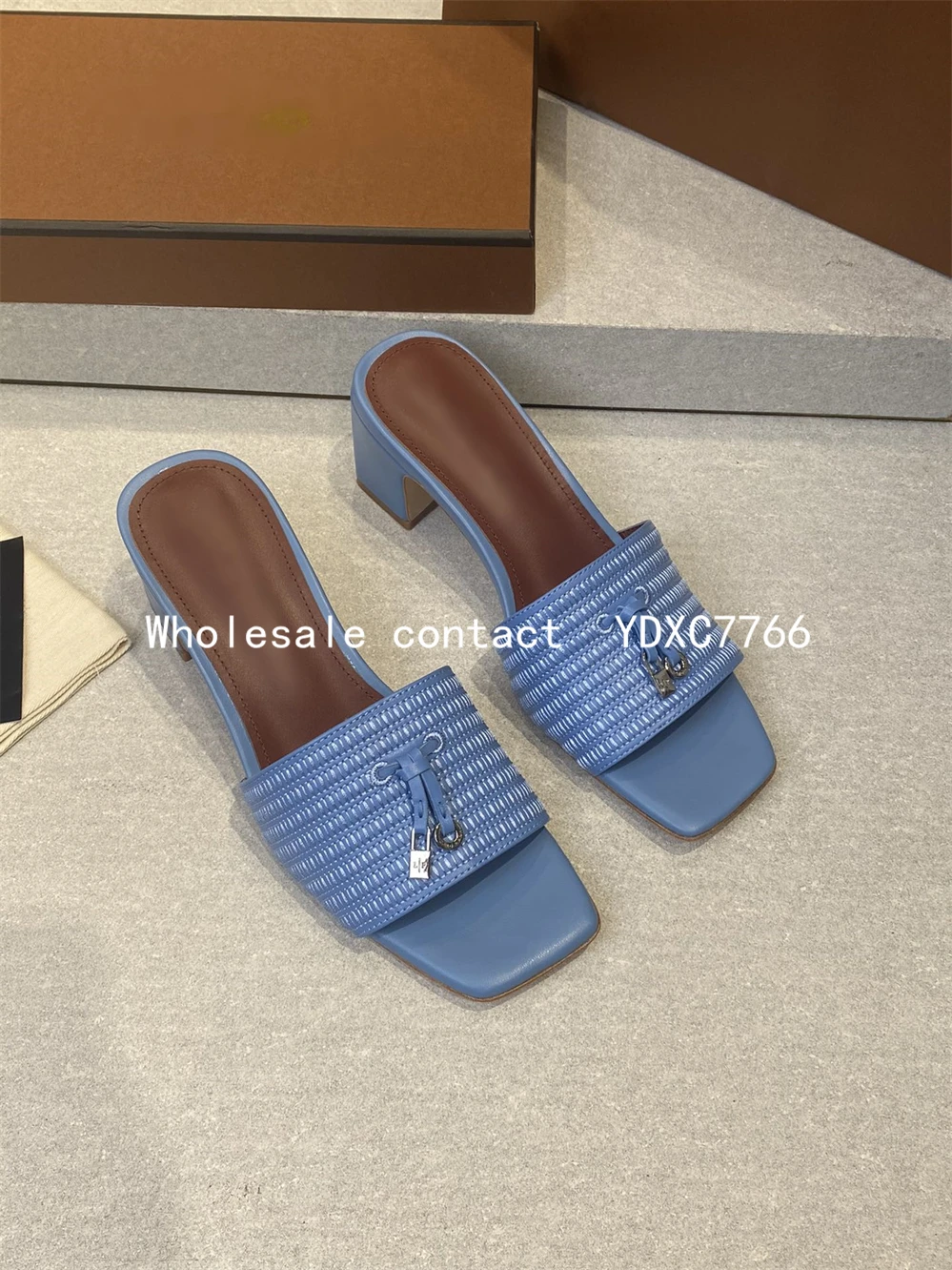 Women's mule metal lock babouche European and American style summer new walking suede calf leather slippers High Heels Sandals