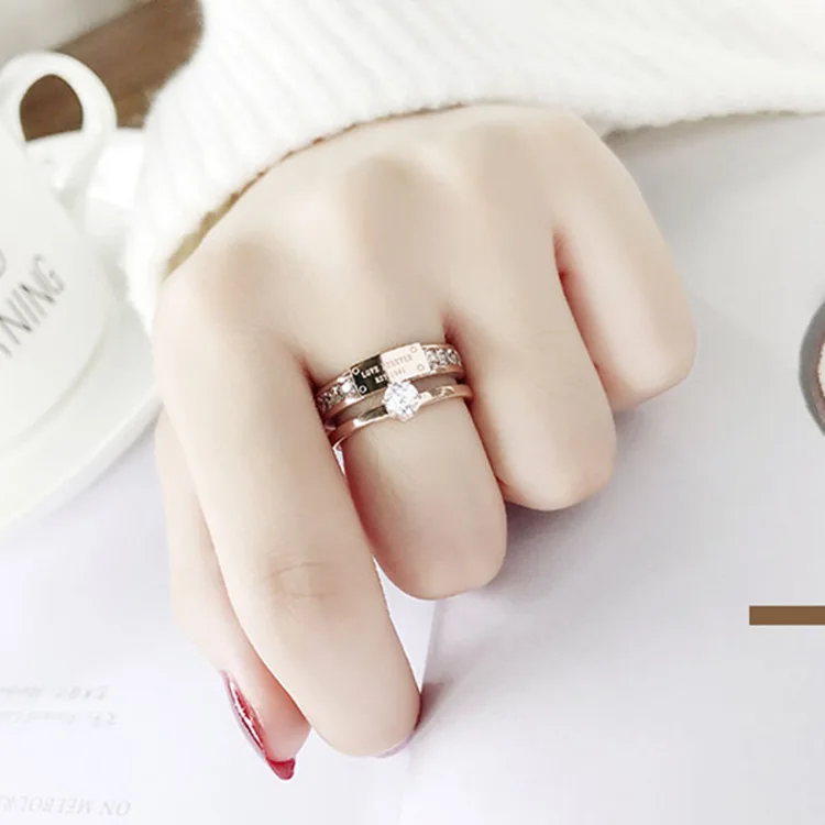 

New Titanium Steel Fashion Food Ring Personality Hipster Rose Gold Micro Inset Zircon Girl Ring Wholesale