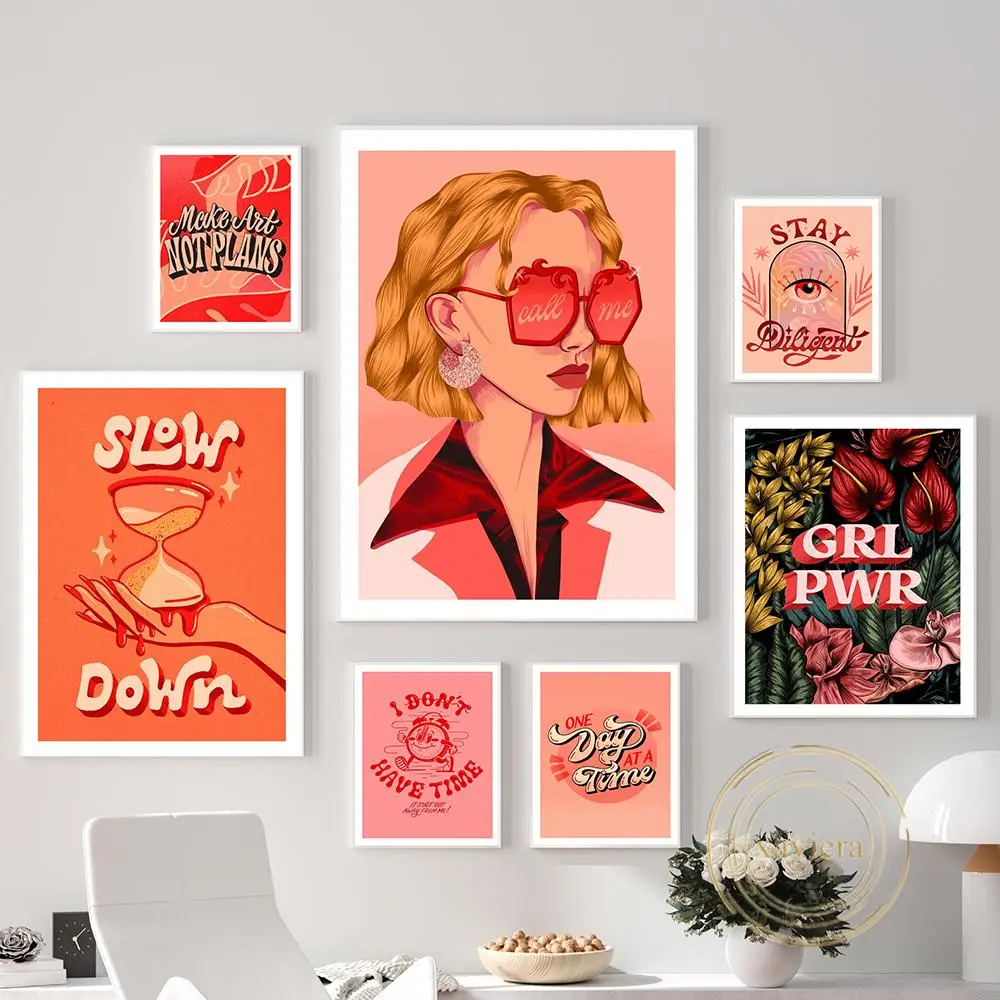 

Retro Feminism Wall Art Poster Nordic Cartoon Girl Power Canvas Painting Keep Hard Time Quotes Pictures Home Decor Living Room