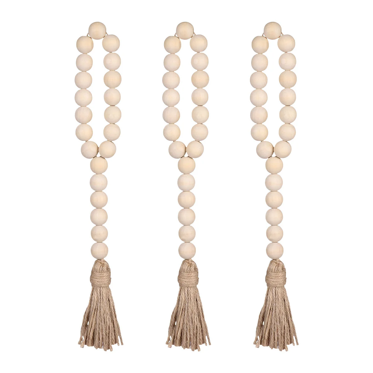 

3pcs Wood Beads Garlands, 12 Farmhouse Bead String with Tassel Nordic Style Hanging Tassel Bead String for Wall Door Home