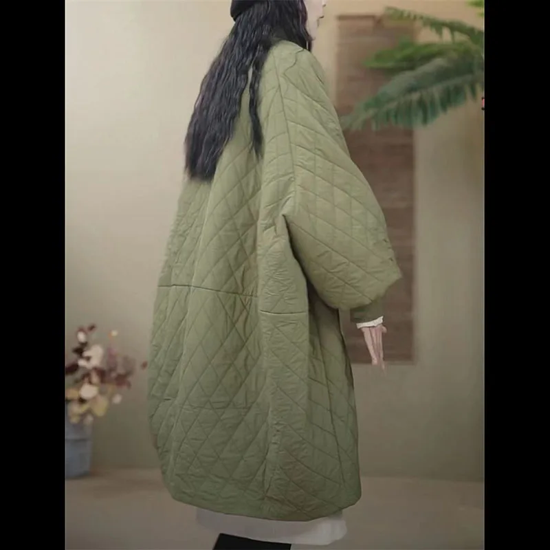 Женский пуховик в клетку длинная Легкая стеганая куртка европейском стиле парка